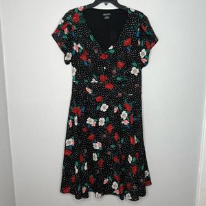 City Chic Black A Line White Polka Dot Red Floral Dress Women's Plus Size M/18